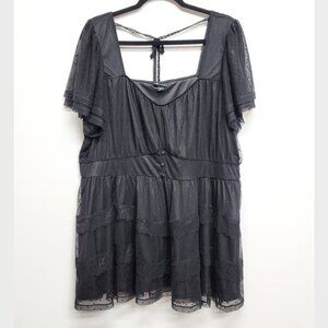 NEW Torrid 2 Black Clip Dot Mesh Flutter Sleeve Babydoll Top 2X 18 20